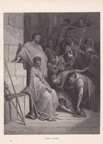 1870 GUSTAVE DORE Print - "Christ Mocked" - Dore Wall Art - Dore Engraving - 8.5 x 12.2 Inches