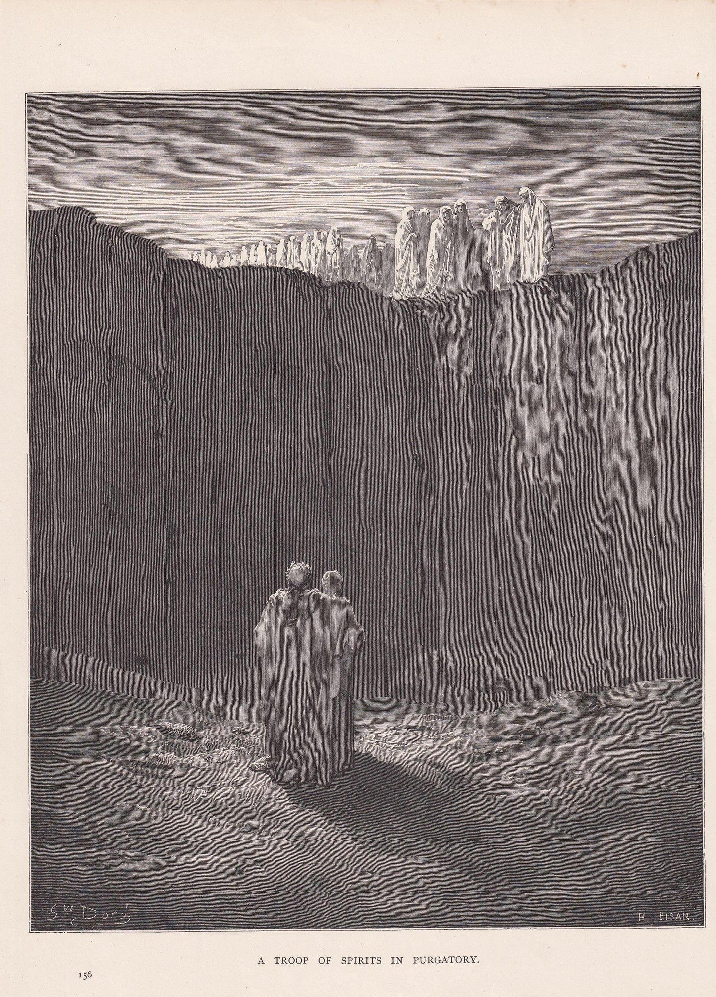 1870 GUSTAVE DORE Print - "A Troop of Spirits in Purgatory" - Dante - Dore Wall Art - Dore Engraving - 8.5 x 12.2 Inches