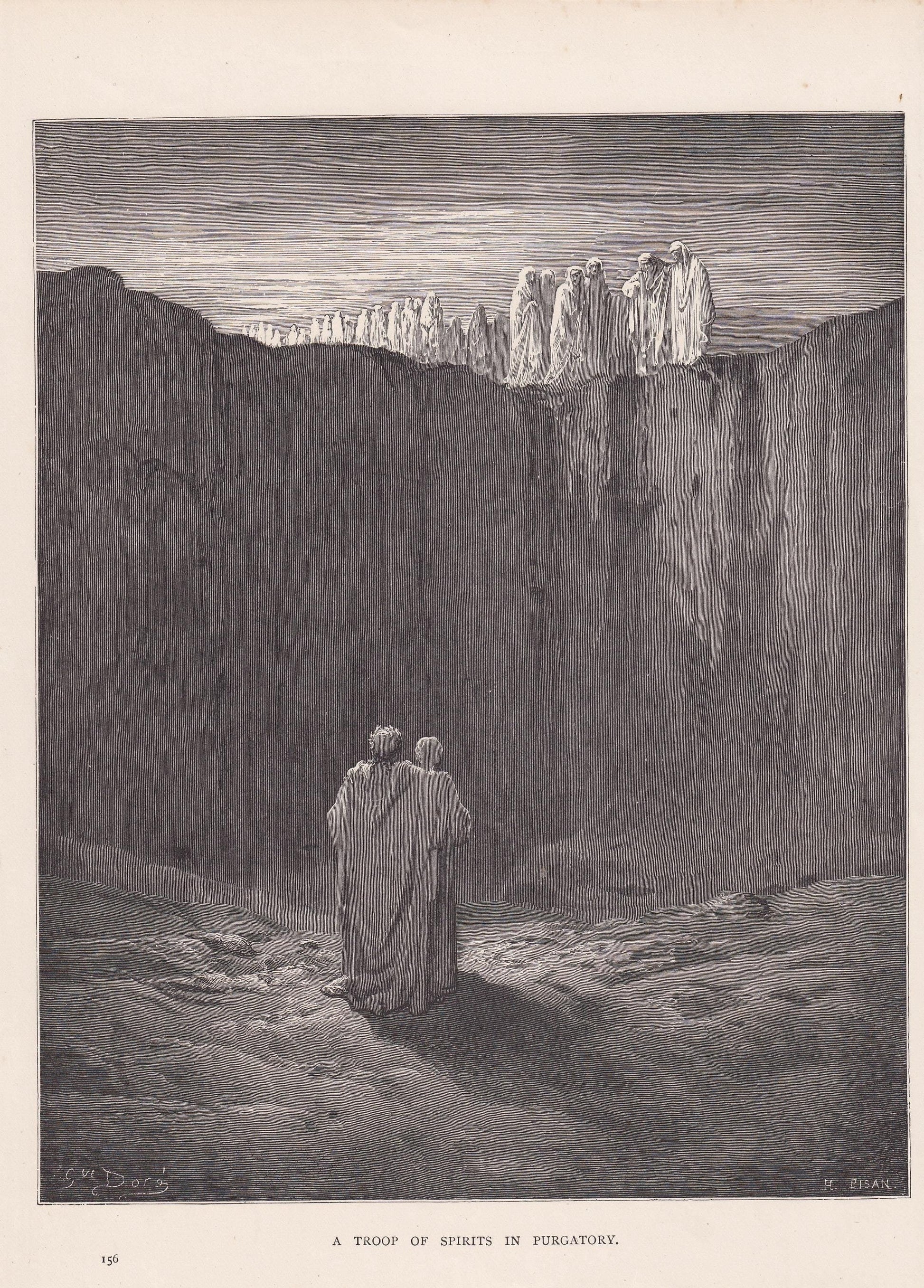 1870 GUSTAVE DORE Print - "A Troop of Spirits in Purgatory" - Dante - Dore Wall Art - Dore Engraving - 8.5 x 12.2 Inches