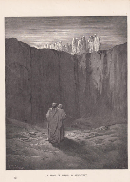 1870 GUSTAVE DORE Print - "A Troop of Spirits in Purgatory" - Dante - Dore Wall Art - Dore Engraving - 8.5 x 12.2 Inches