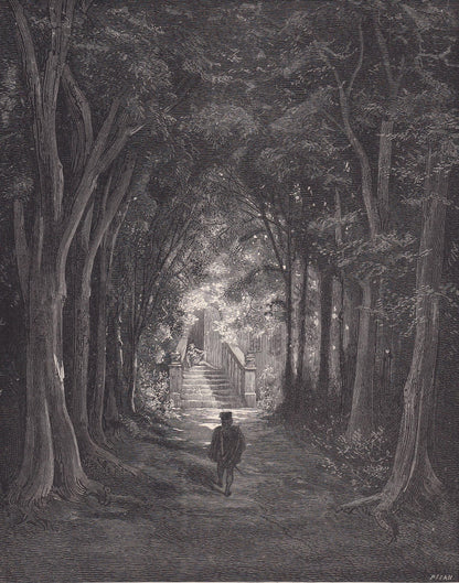 1870 GUSTAVE DORE Print - "The Approach to the Enchanted Palace" - Dore Wall Art - Dore Engraving - 8.5 x 12.8 Inches