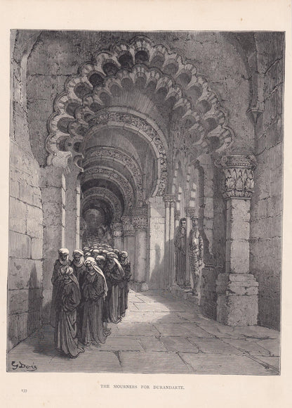 1870 GUSTAVE DORE Print - "The Mourners for Durandarte" - Dore Wall Art - Dore Engraving - 8.5 x 12.2 Inches