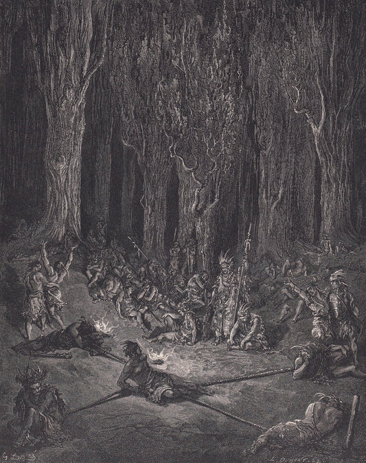 1870 GUSTAVE DORE Print - "Chactas a Captive" - Dore Wall Art - Dore Engraving - 8.5 x 12.2 Inches