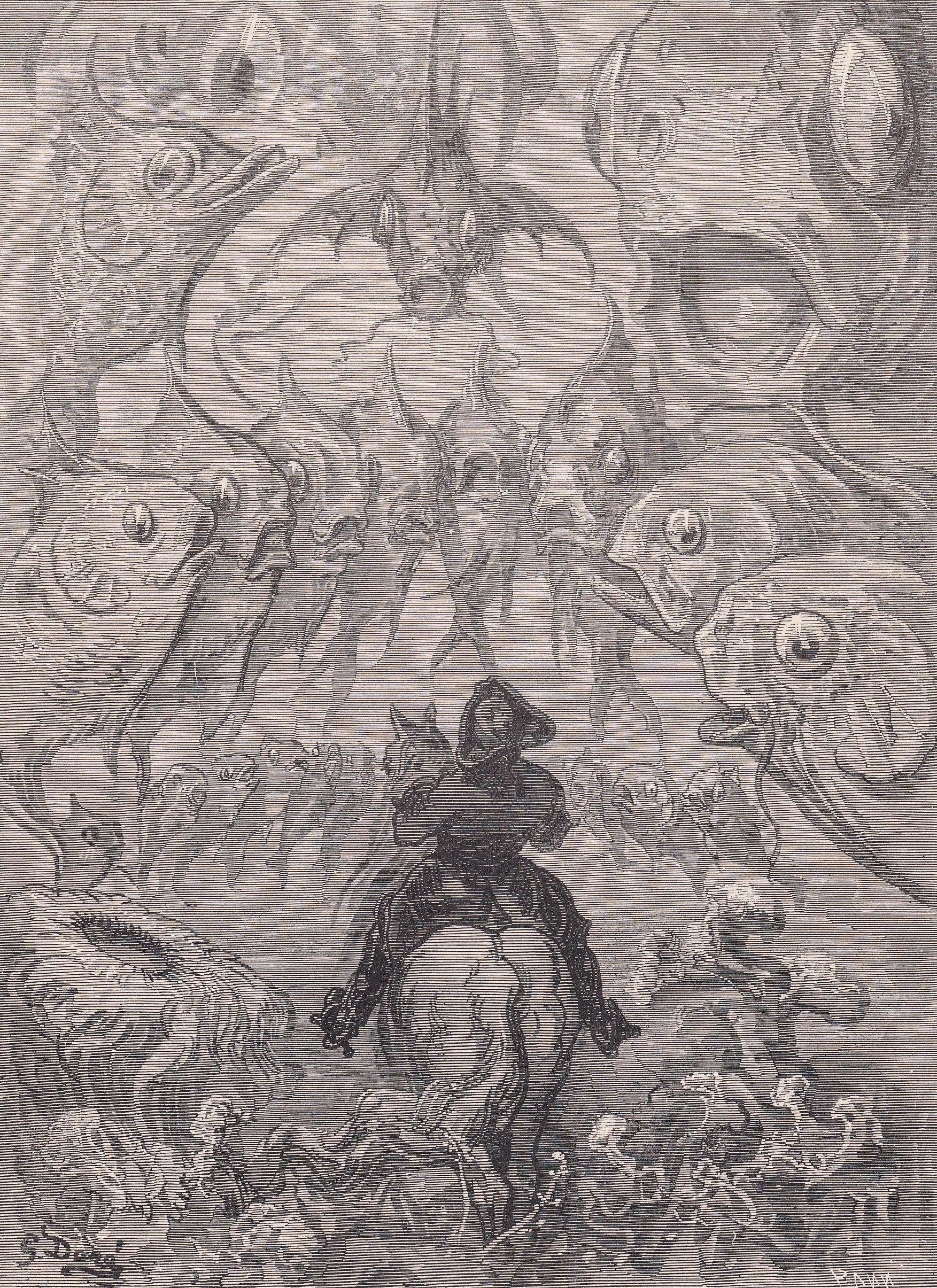 1870 GUSTAVE DORE Print - "A Submarine World" - Dore Wall Art - Dore Engraving - 8.5 x 12.2 Inches