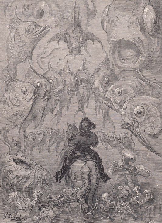 1870 GUSTAVE DORE Print - "A Submarine World" - Dore Wall Art - Dore Engraving - 8.5 x 12.2 Inches
