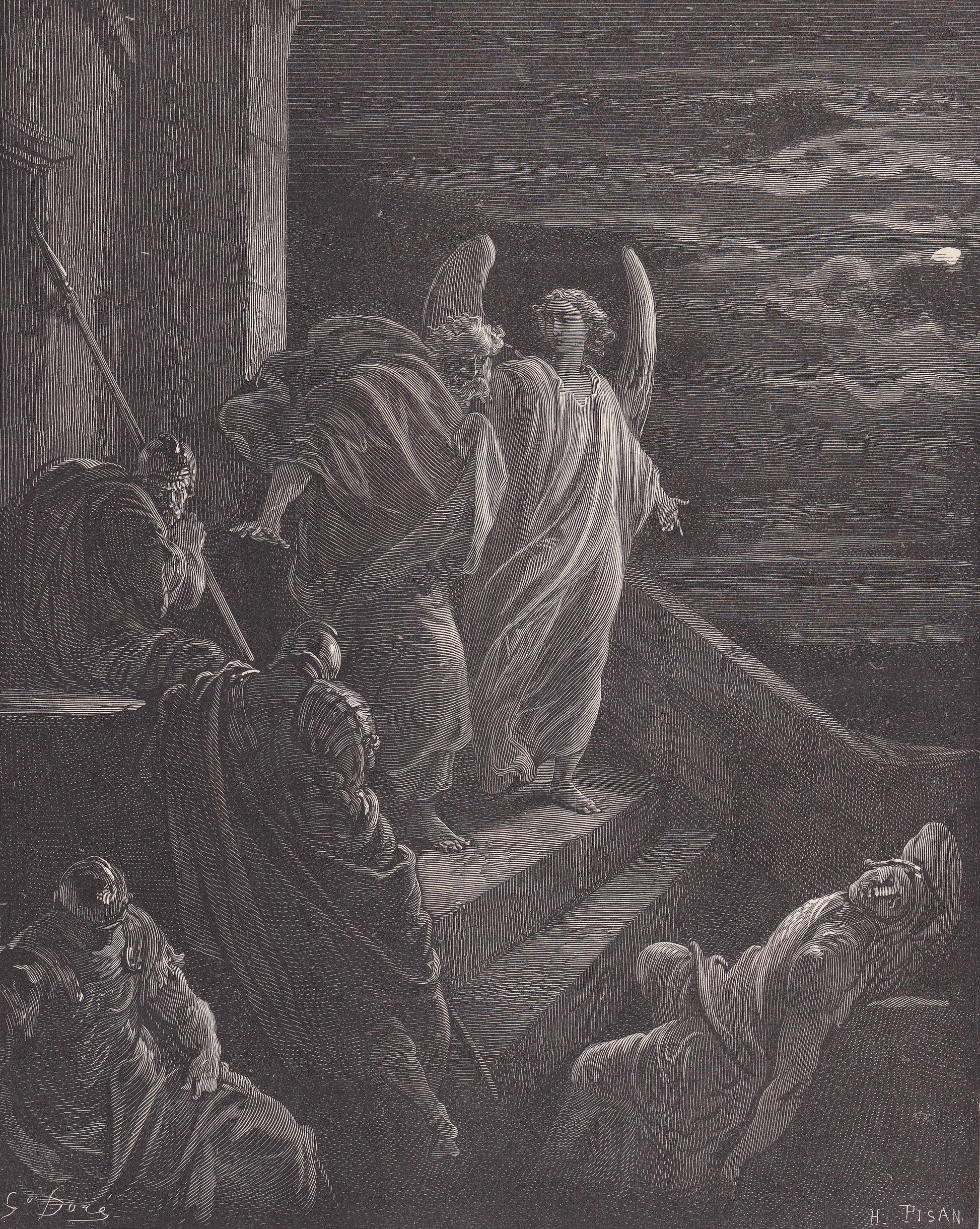 1870 GUSTAVE DORE Print - "Saint Peter Delivered from Prison" - Dore Wall Art - Dore Engraving - 8.5 x 12.2 Inches