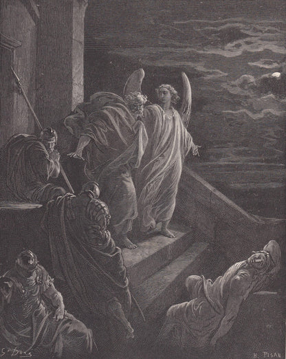 1870 GUSTAVE DORE Print - "Saint Peter Delivered from Prison" - Dore Wall Art - Dore Engraving - 8.5 x 12.2 Inches
