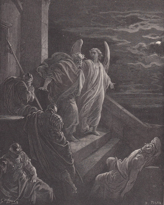 1870 GUSTAVE DORE Print - "Saint Peter Delivered from Prison" - Dore Wall Art - Dore Engraving - 8.5 x 12.2 Inches