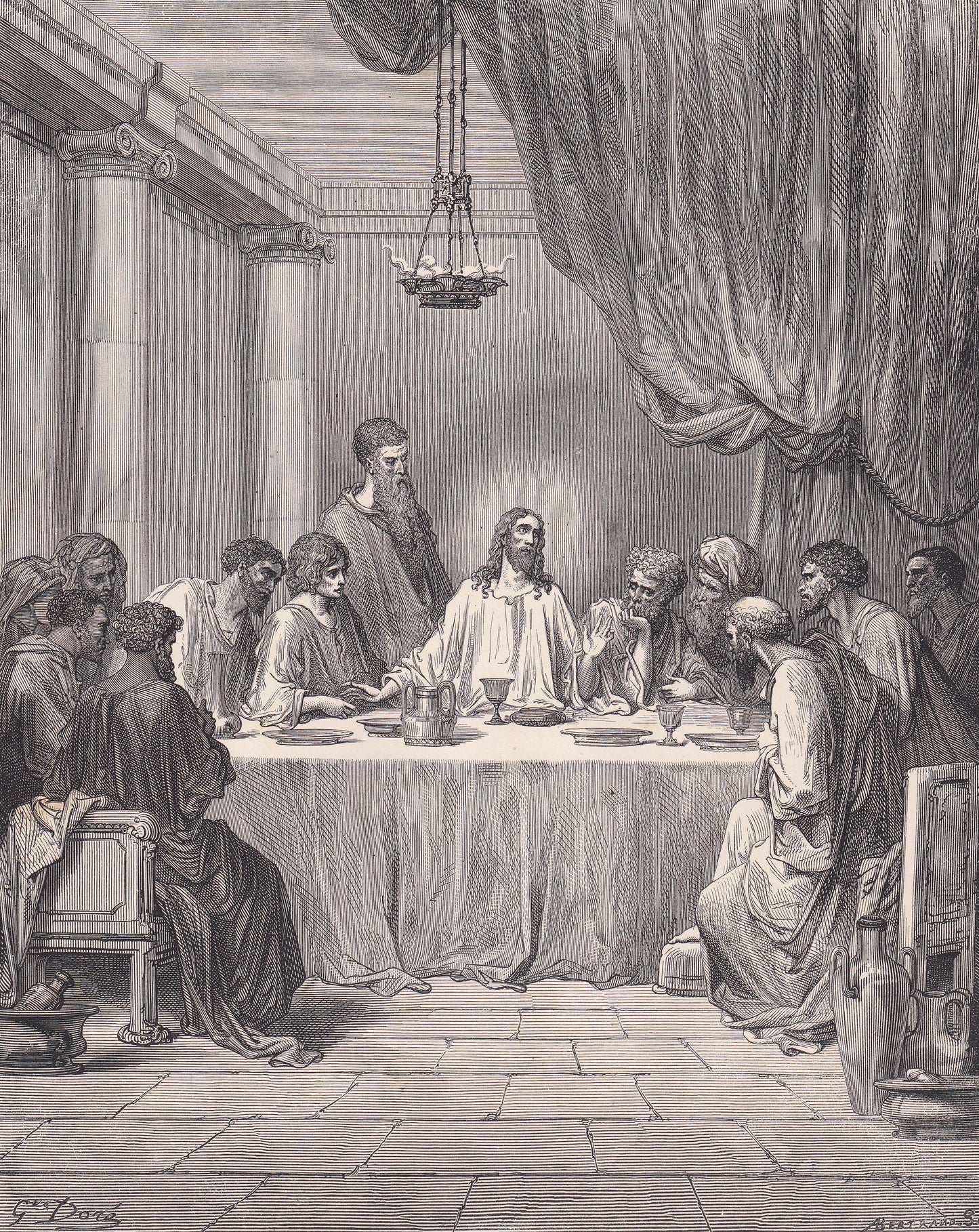 1870 GUSTAVE DORE Print - "The Last Supper" - Dore Wall Art - Dore Engraving - 8.5 x 12.2 Inches