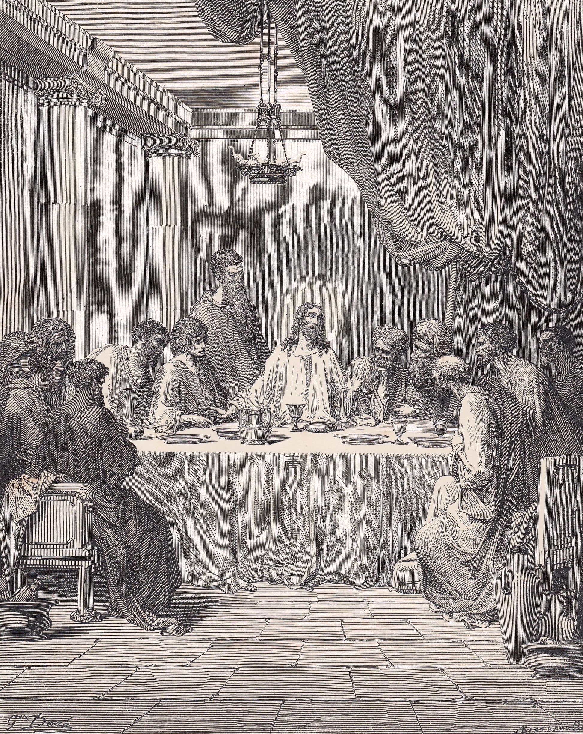 1870 GUSTAVE DORE Print - "The Last Supper" - Dore Wall Art - Dore Engraving - 8.5 x 12.2 Inches