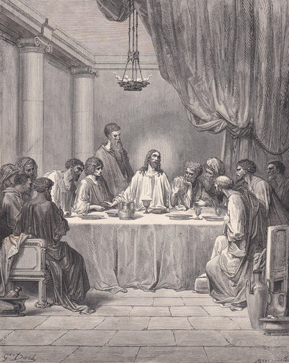 1870 GUSTAVE DORE Print - "The Last Supper" - Dore Wall Art - Dore Engraving - 8.5 x 12.2 Inches