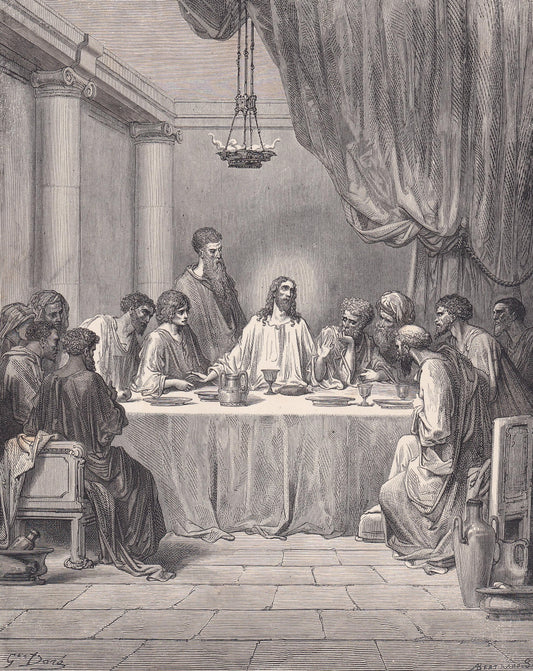 1870 GUSTAVE DORE Print - "The Last Supper" - Dore Wall Art - Dore Engraving - 8.5 x 12.2 Inches