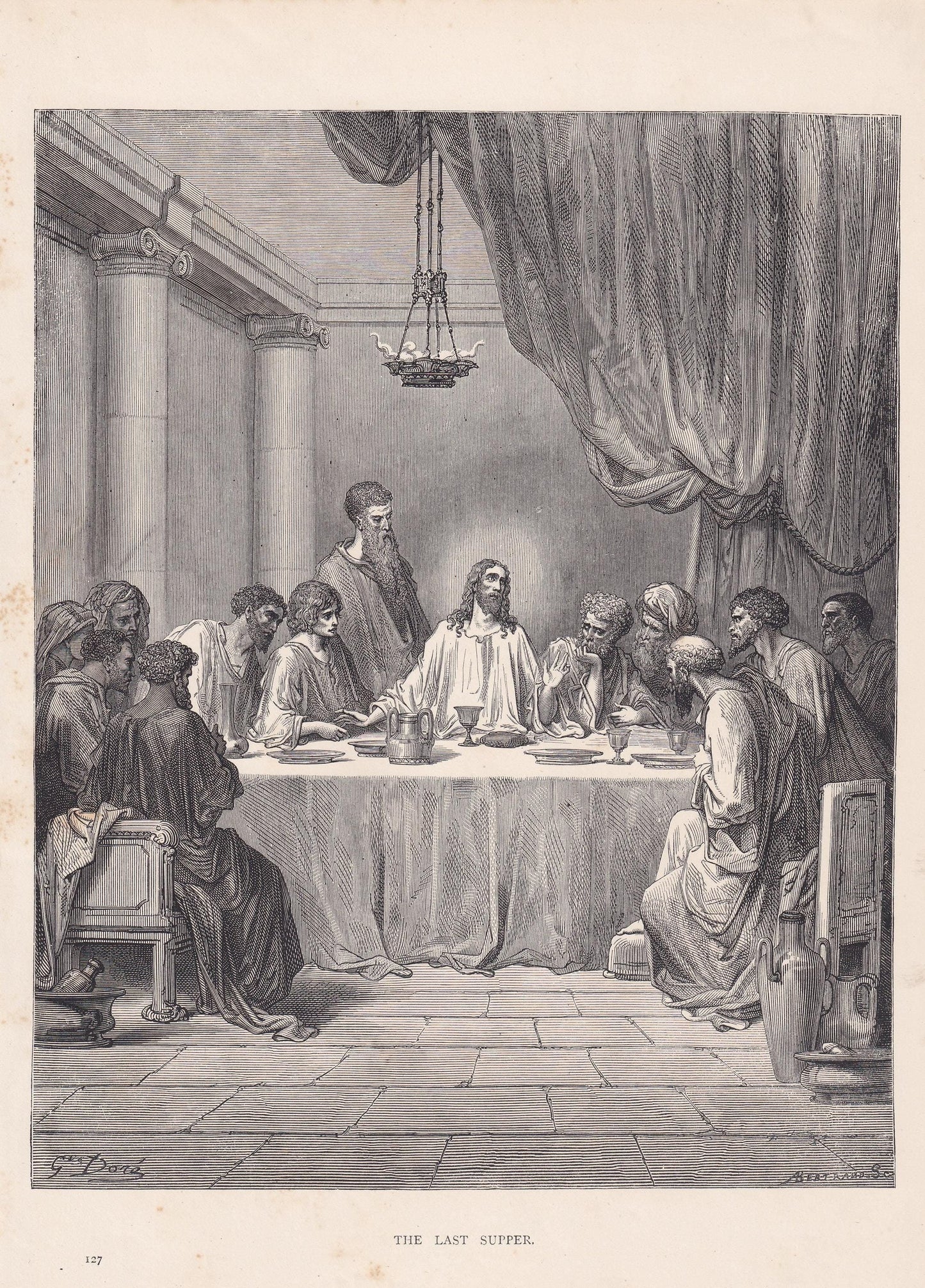 1870 GUSTAVE DORE Print - "The Last Supper" - Dore Wall Art - Dore Engraving - 8.5 x 12.2 Inches
