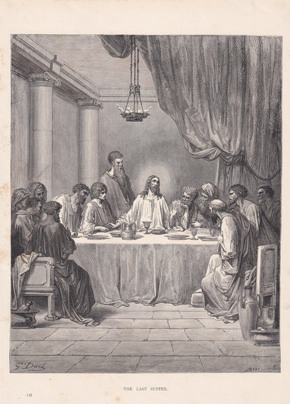 1870 GUSTAVE DORE Print - "The Last Supper" - Dore Wall Art - Dore Engraving - 8.5 x 12.2 Inches