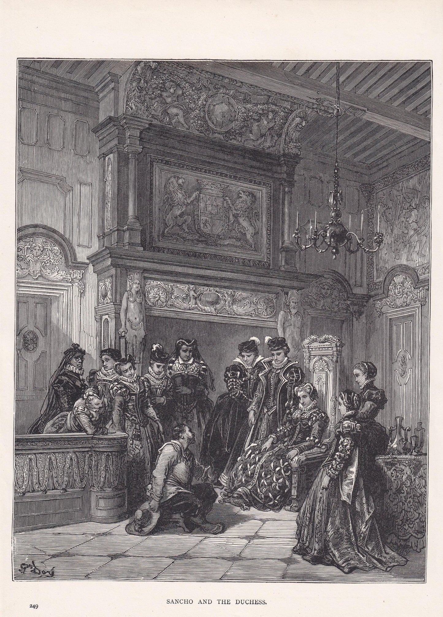 1870 GUSTAVE DORE Print - "Sancho and the Duchess" - Don Quixote - Dore Wall Art - Dore Engraving - 8.5 x 12.2 Inches