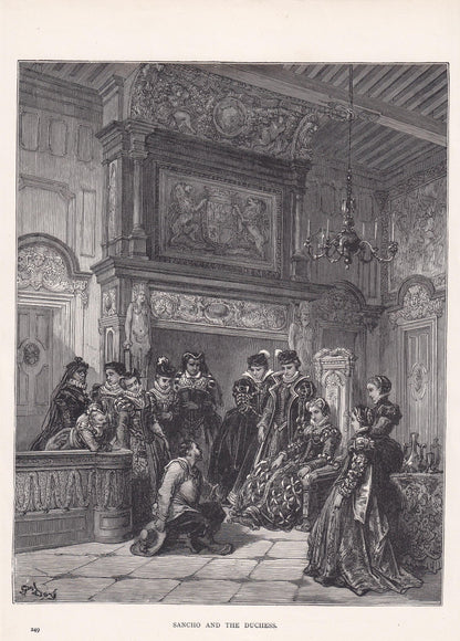 1870 GUSTAVE DORE Print - "Sancho and the Duchess" - Don Quixote - Dore Wall Art - Dore Engraving - 8.5 x 12.2 Inches