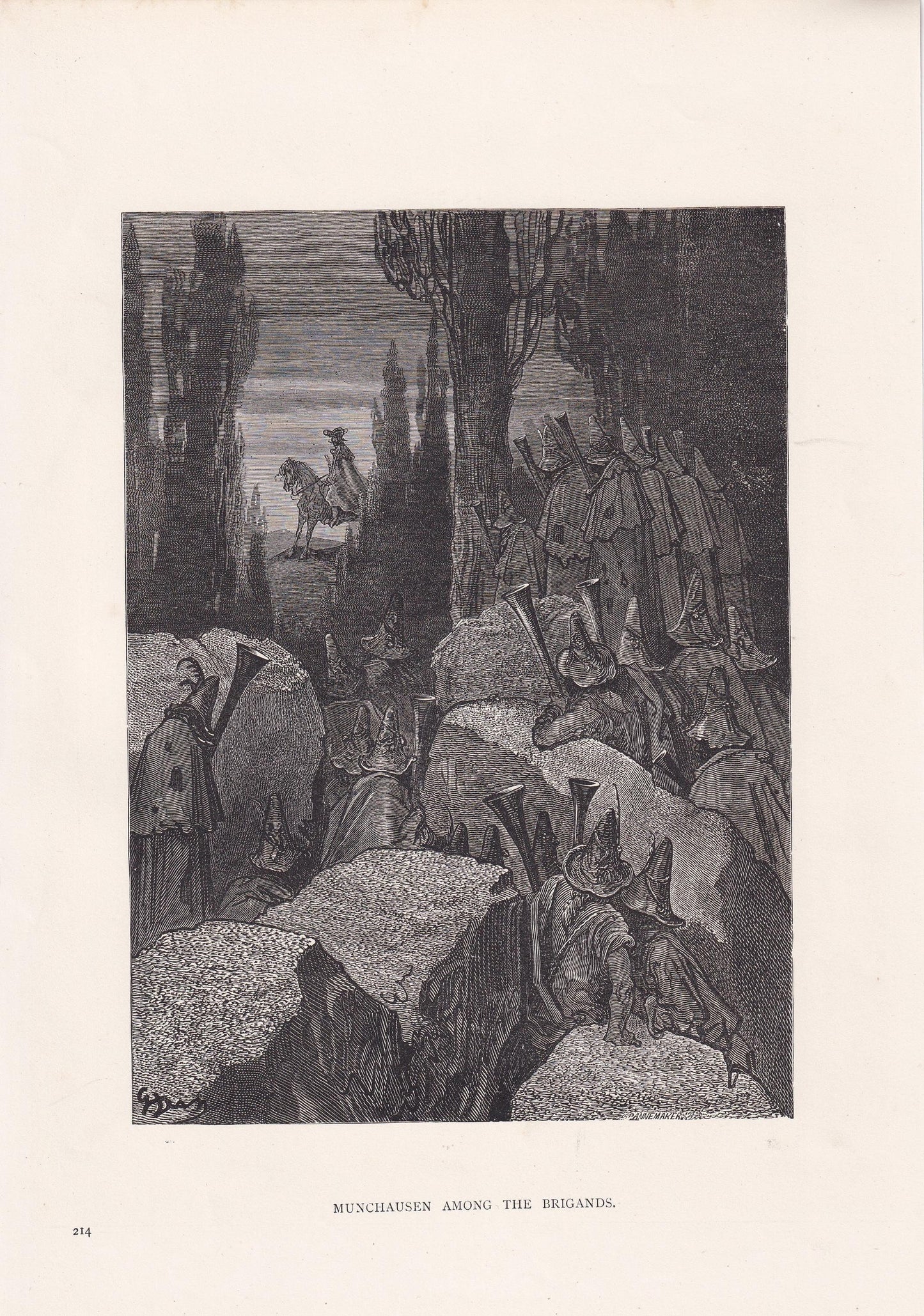 1870 GUSTAVE DORE Print - "Munchausen Among the Brigands" - Dore Wall Art - Dore Engraving - 8.5 x 12.2 Inches