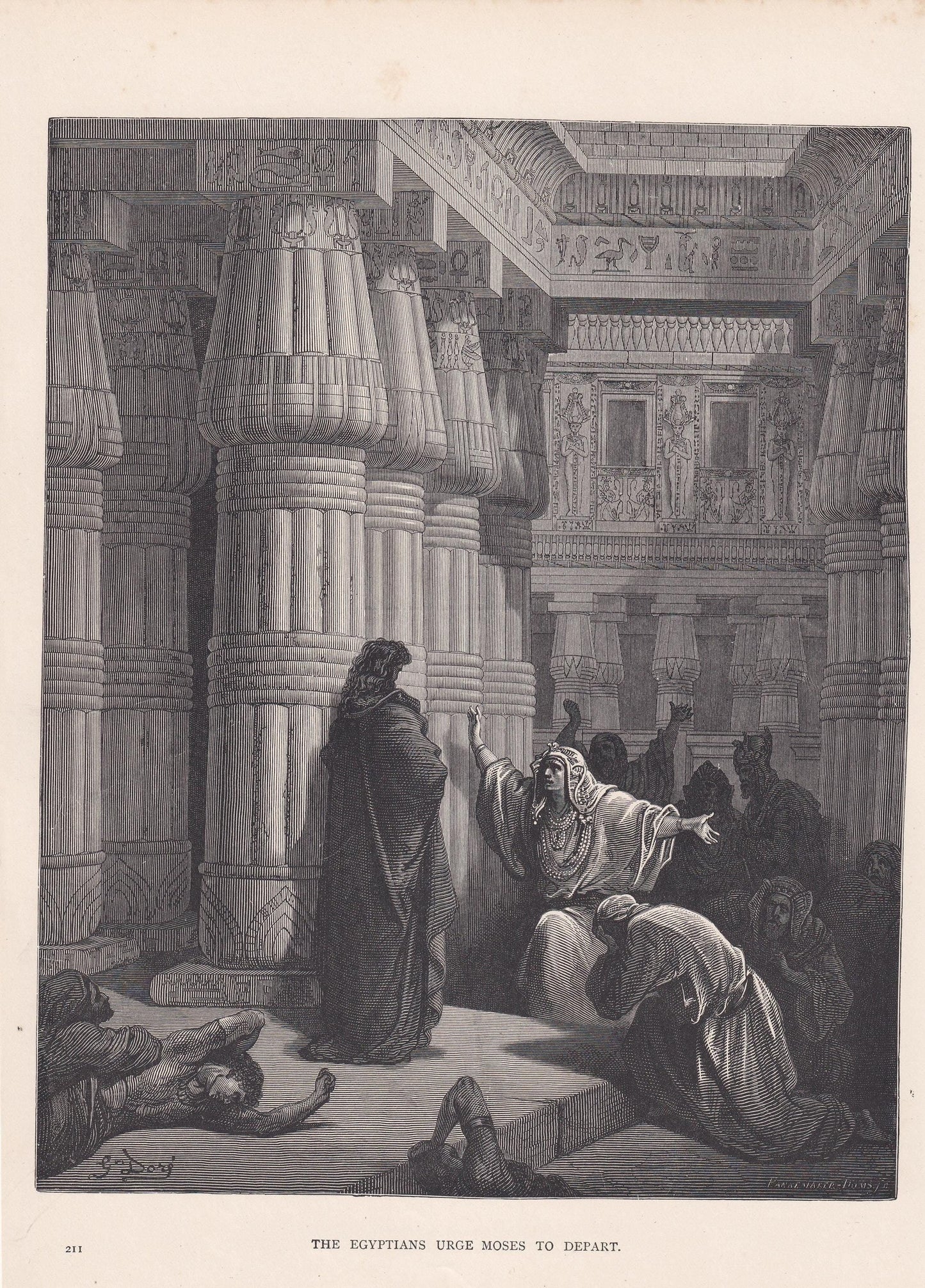 1870 GUSTAVE DORE Print - "The Egyptians Urge Moses to Depart" - Dore Wall Art - Dore Engraving - 8.5 x 12.2 Inches