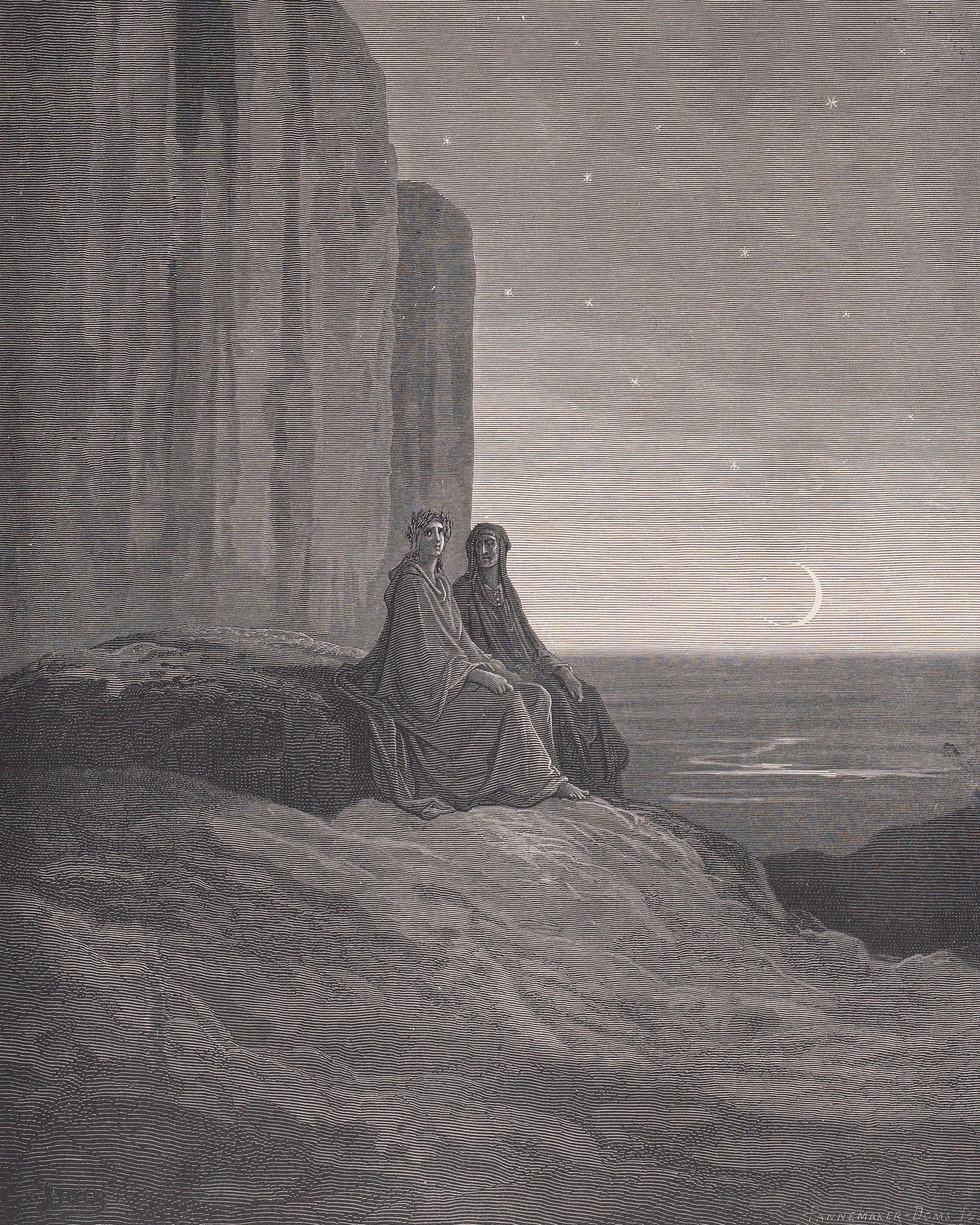 1870 GUSTAVE DORE Print - "The Break of Morning" - Dore Wall Art - Dore Engraving - 8.5 x 12.8 Inches