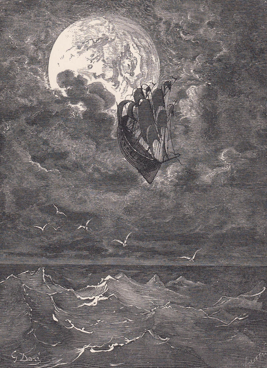 1870 GUSTAVE DORE Print - "A Voyage to the Moon" - Dore Wall Art - Dore Engraving - 8.5 x 12.8 Inches