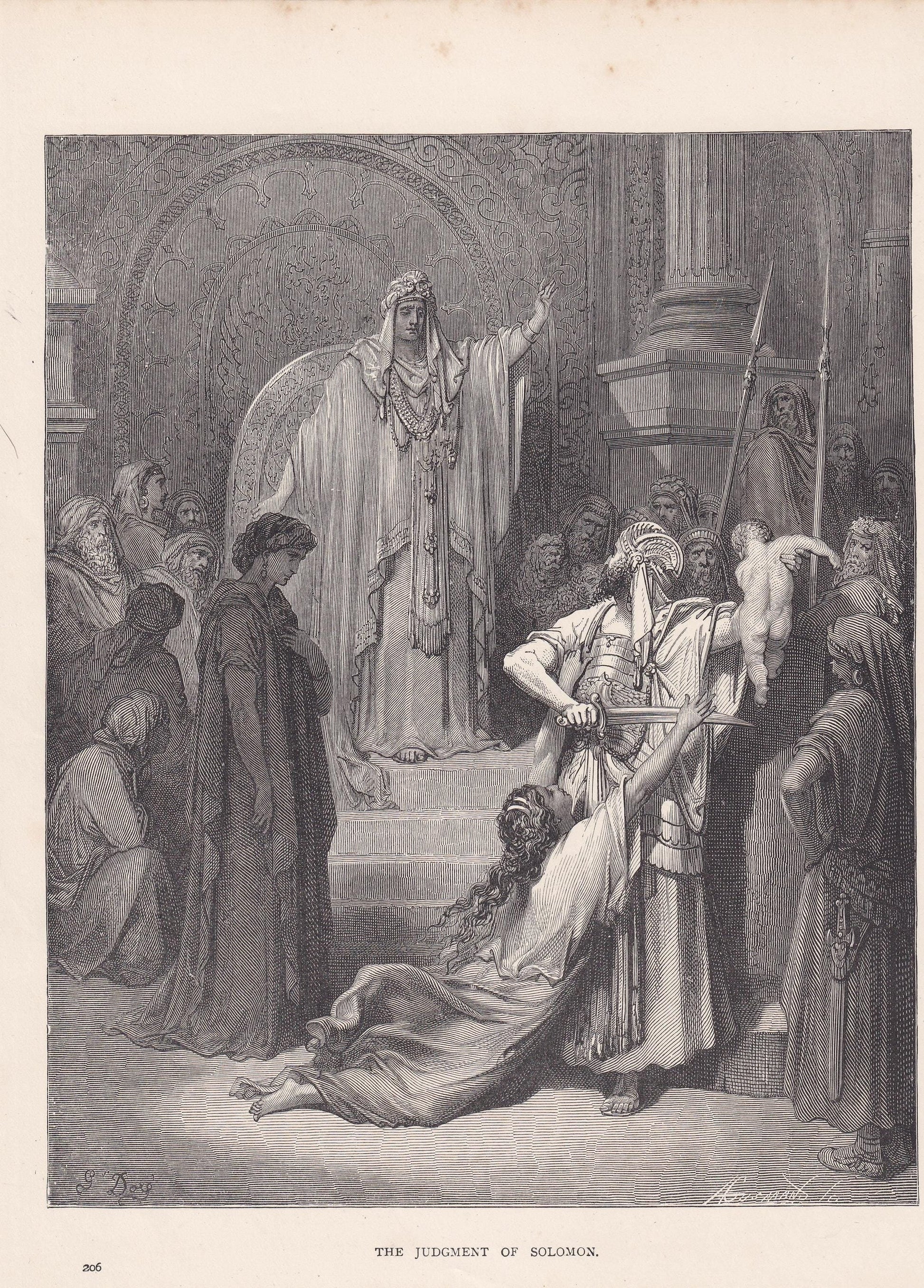 1870 GUSTAVE DORE Print - "The Judgment of Solomon" - Dore Wall Art - Dore Engraving - 8.5 x 12.2 Inches
