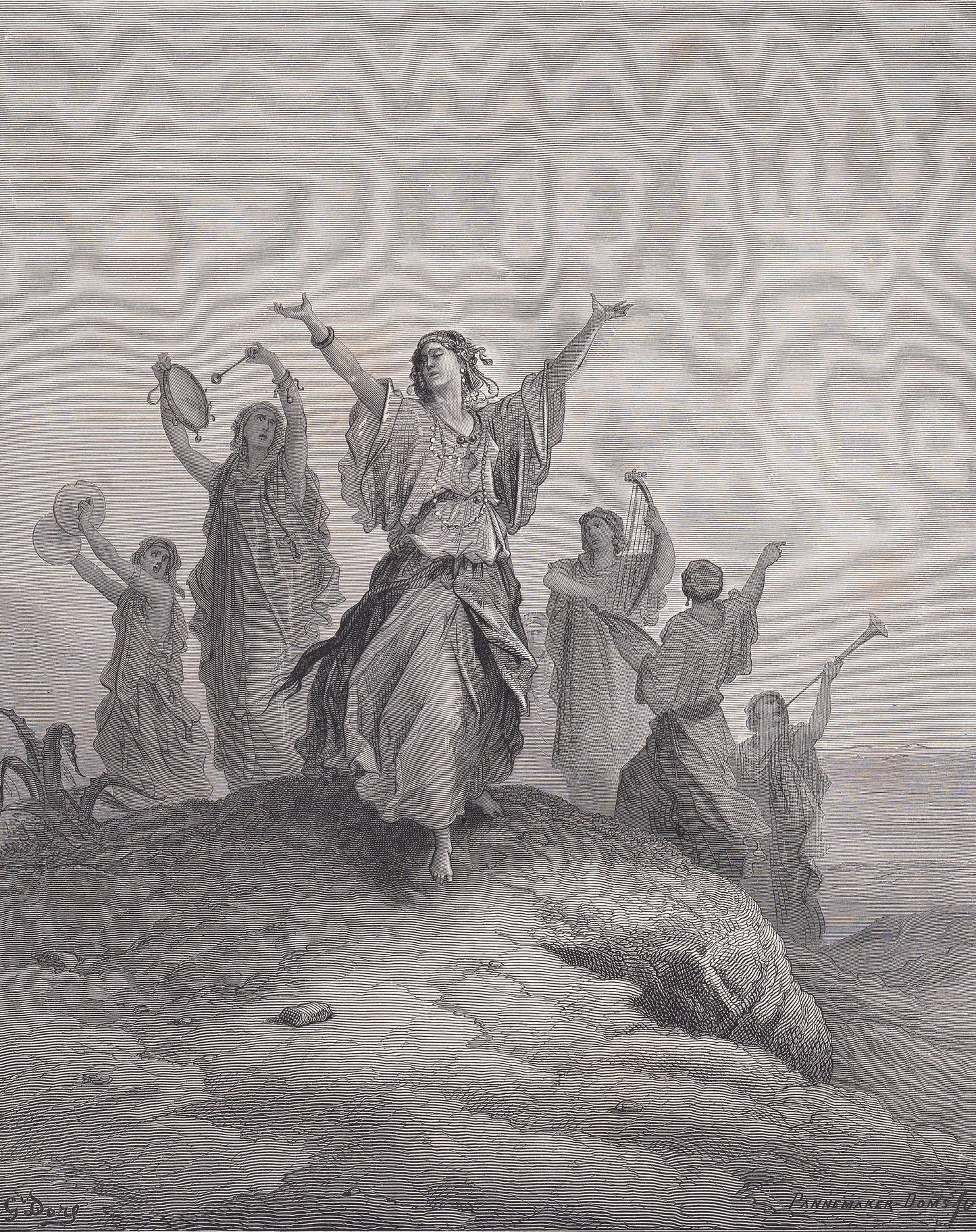 1870 GUSTAVE DORE Print - "Jephthah's Daughter Coming to Meet Her Father" - Dore Wall Art - Dore Engraving - 8.5 x 12.2 Inche