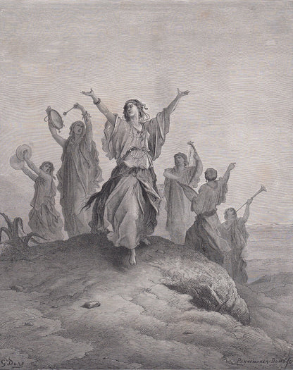 1870 GUSTAVE DORE Print - "Jephthah's Daughter Coming to Meet Her Father" - Dore Wall Art - Dore Engraving - 8.5 x 12.2 Inche