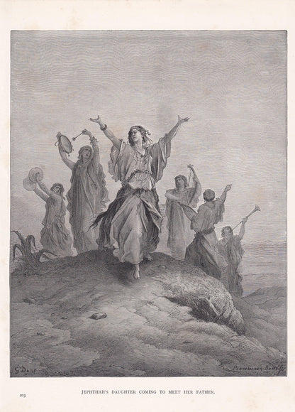 1870 GUSTAVE DORE Print - "Jephthah's Daughter Coming to Meet Her Father" - Dore Wall Art - Dore Engraving - 8.5 x 12.2 Inche
