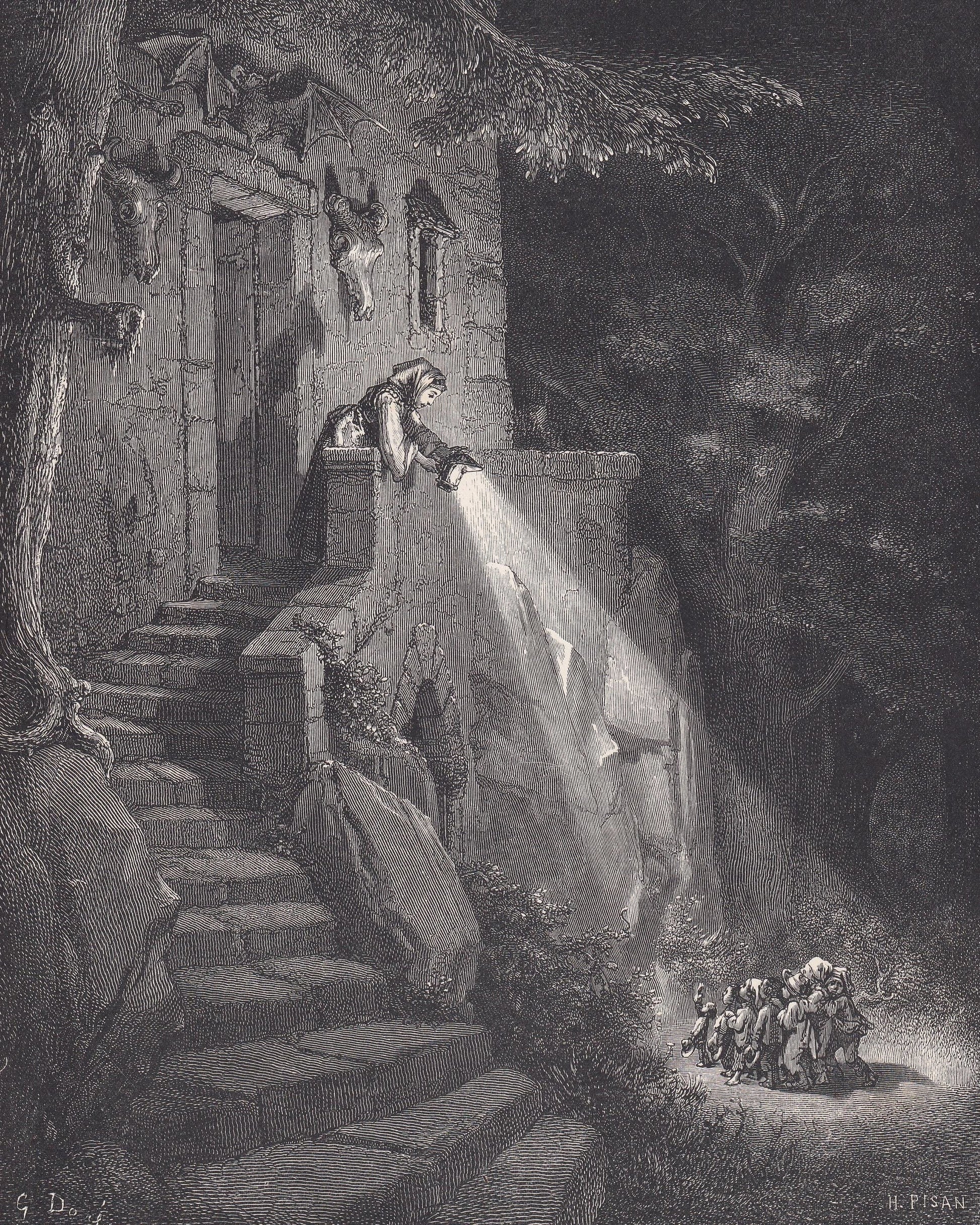 1870 GUSTAVE DORE Print - "The Dwelling of the Ogre" - Dore Wall Art - Dore Engraving - 8.5 x 12.2 Inches