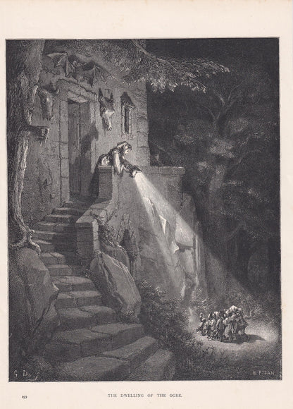 1870 GUSTAVE DORE Print - "The Dwelling of the Ogre" - Dore Wall Art - Dore Engraving - 8.5 x 12.2 Inches