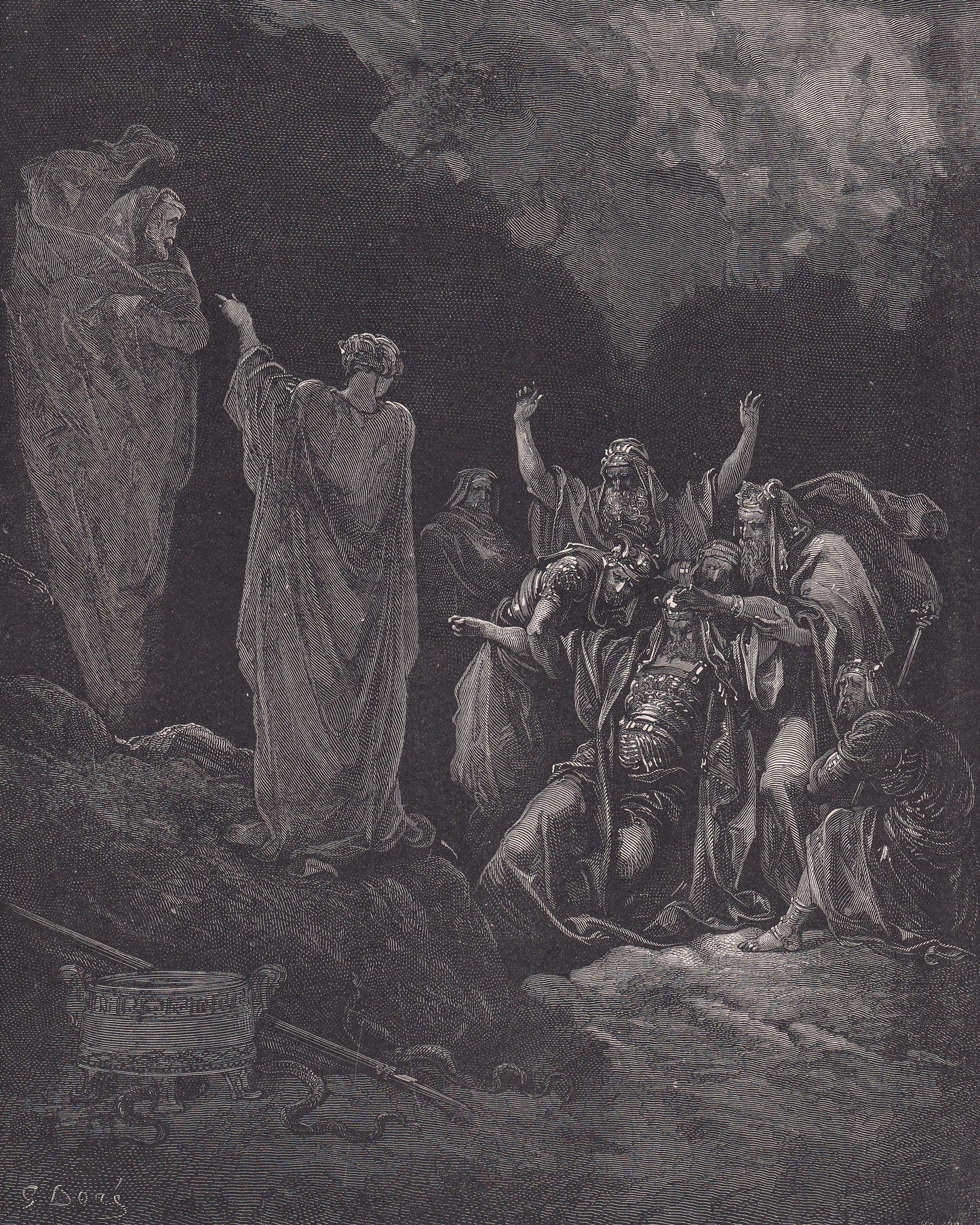 1870 GUSTAVE DORE Print - "Saul and the Witch of Endor" - Dore Wall Art - Dore Engraving - 8.5 x 12.2 Inches