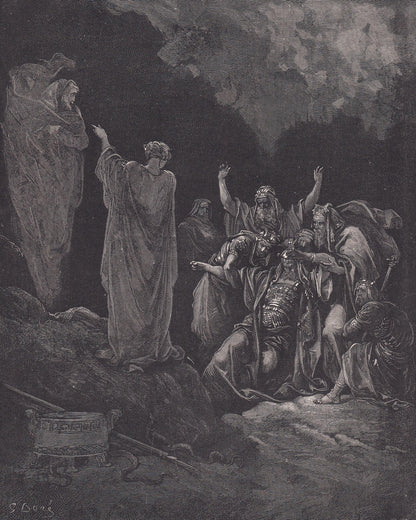 1870 GUSTAVE DORE Print - "Saul and the Witch of Endor" - Dore Wall Art - Dore Engraving - 8.5 x 12.2 Inches