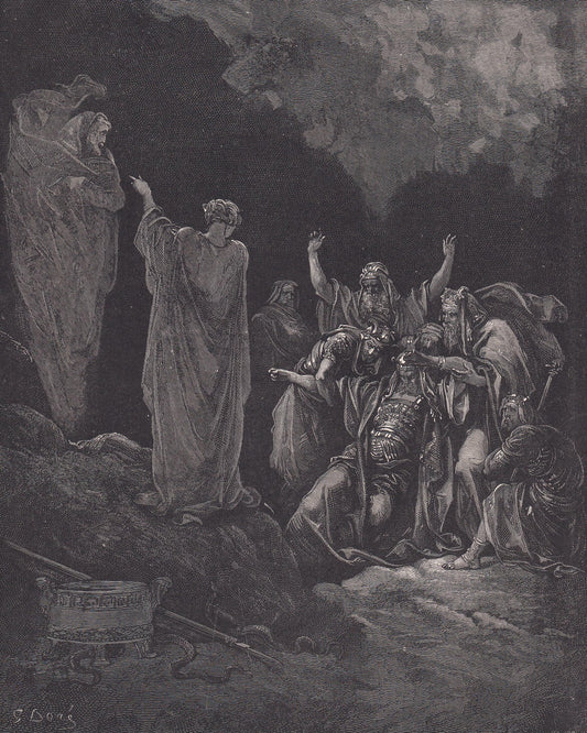 1870 GUSTAVE DORE Print - "Saul and the Witch of Endor" - Dore Wall Art - Dore Engraving - 8.5 x 12.2 Inches
