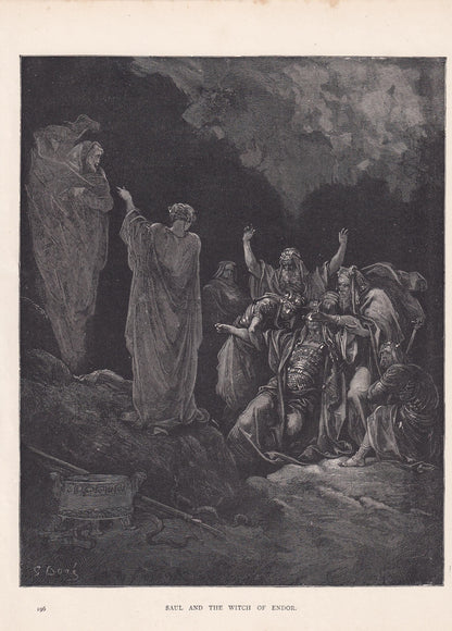 1870 GUSTAVE DORE Print - "Saul and the Witch of Endor" - Dore Wall Art - Dore Engraving - 8.5 x 12.2 Inches