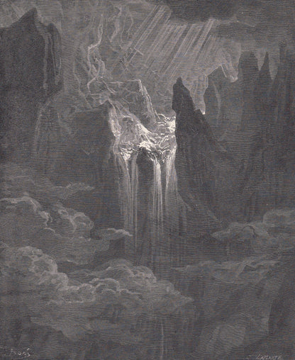 1870 GUSTAVE DORE Print - "The Gathering of Waters" - Dore Wall Art - Antique Dore Engraving - 8.5 x 12.2 Inches