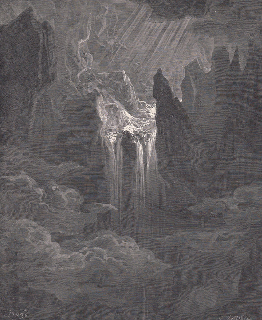 1870 GUSTAVE DORE Print - "The Gathering of Waters" - Dore Wall Art - Antique Dore Engraving - 8.5 x 12.2 Inches