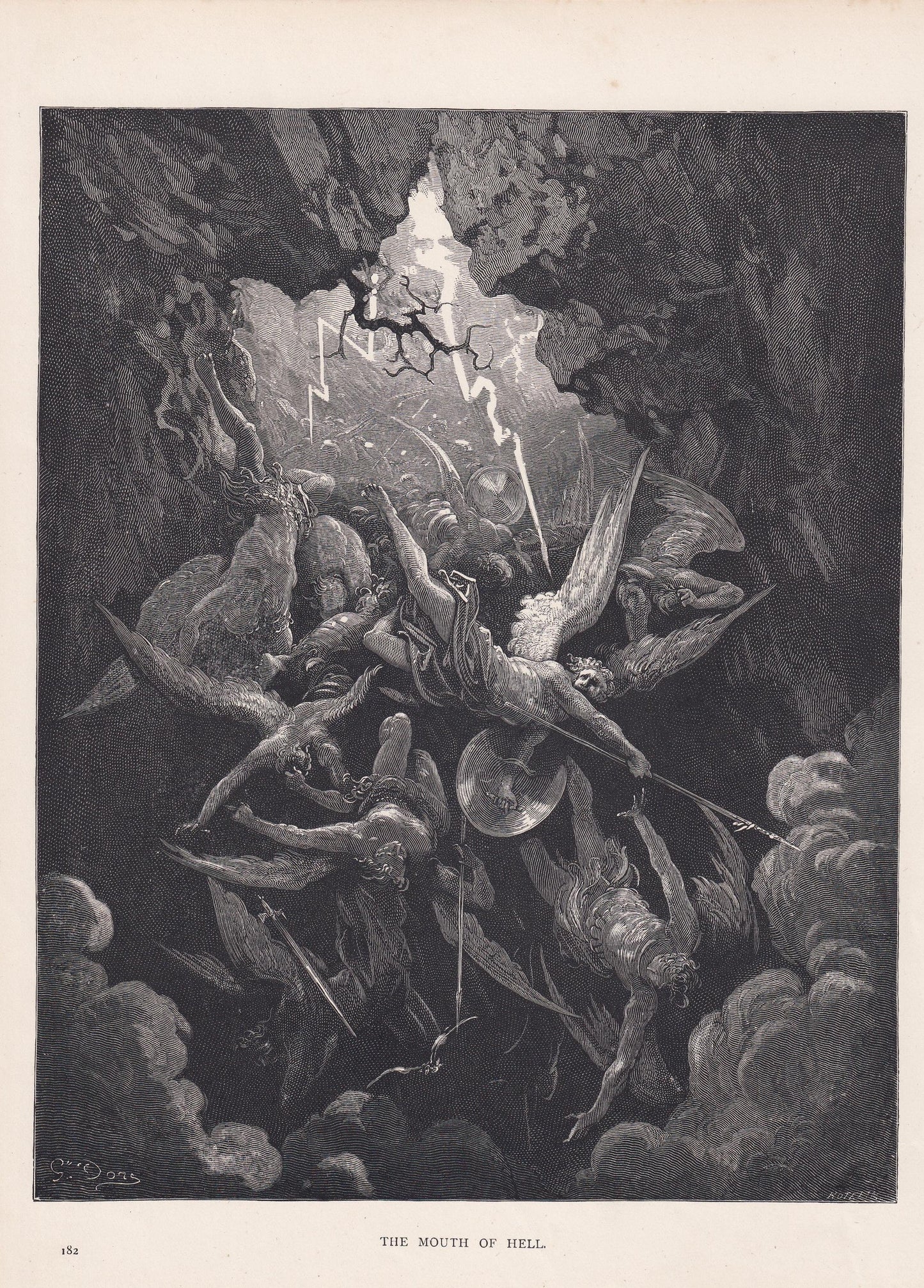 1870 GUSTAVE DORE Print - "The Mouth of Hell" - Dore Wall Art - Antique Dore Engraving - 8.5 x 12.2 Inches