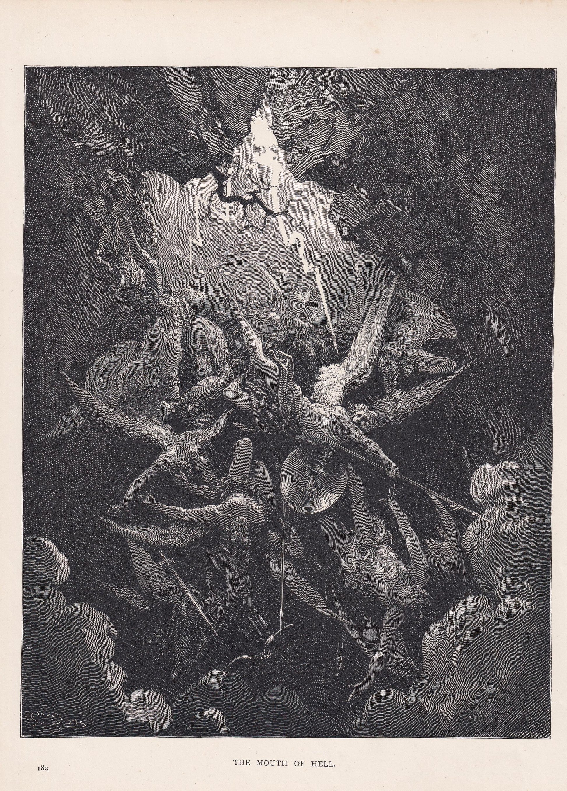 1870 GUSTAVE DORE Print - "The Mouth of Hell" - Dore Wall Art - Antique Dore Engraving - 8.5 x 12.2 Inches