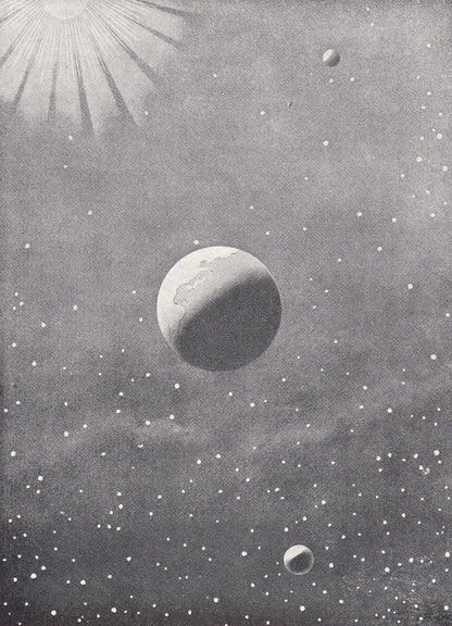 1925 EARTH & MOON In SPACE Print - Astronomy Print - Original Vintage Moon Print - Astronomy Wall Art - Space Print - 5.5 x 8