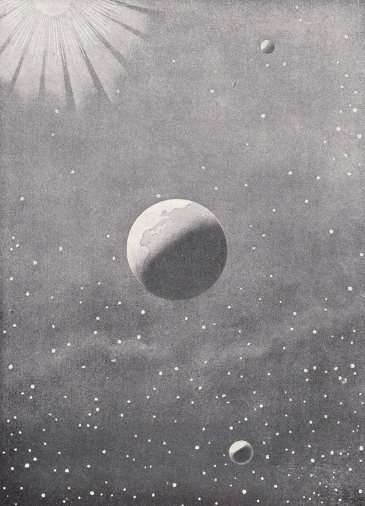 1925 EARTH & MOON In SPACE Print - Astronomy Print - Original Vintage Moon Print - Astronomy Wall Art - Space Print - 5.5 x 8