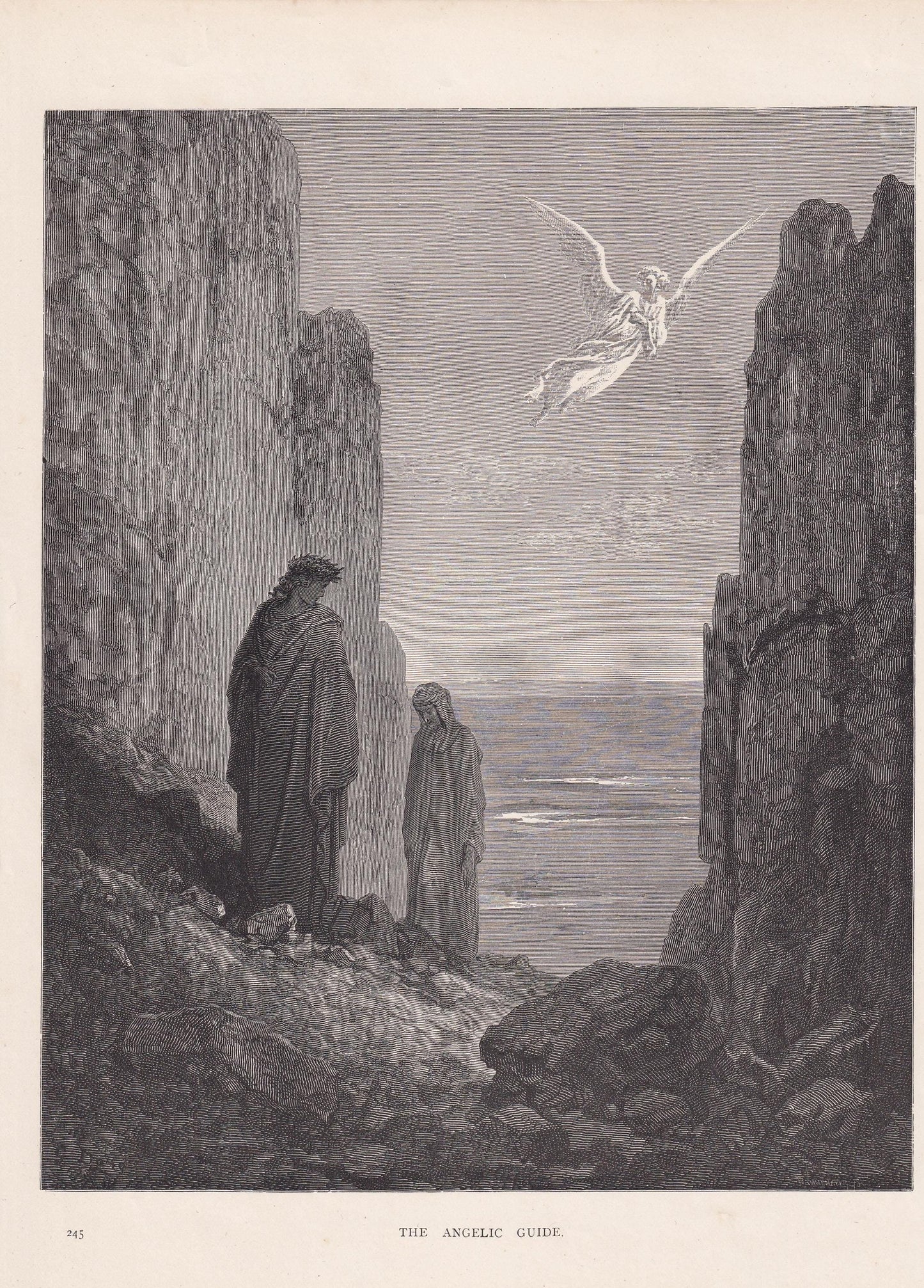 1870 GUSTAVE DORE Print - "The Angelic Guide" - Dore Wall Art - Antique Dore Engraving - 8.5 x 12.2 Inches