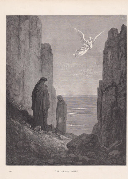 1870 GUSTAVE DORE Print - "The Angelic Guide" - Dore Wall Art - Antique Dore Engraving - 8.5 x 12.2 Inches