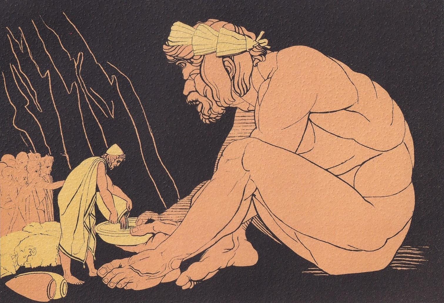 1880 ULYSSES & the CYCLOPS Print - Odysseus - Greek Myths, Homer, the Odyssey - John Flaxman Painting - Ancient Greece - 7.5 