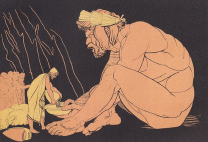 1880 ULYSSES & the CYCLOPS Print - Odysseus - Greek Myths, Homer, the Odyssey - John Flaxman Painting - Ancient Greece - 7.5 