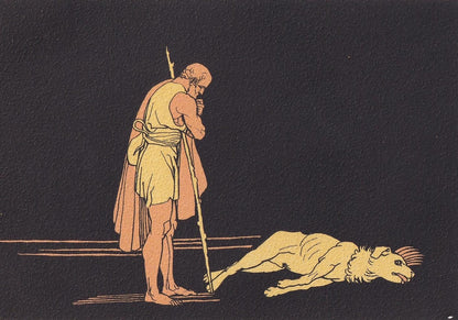 1880 ULYSSES & HIS DOG Print - Greek Myths, Homer, the Odyssey Print - Odysseus - Mythology Wall Art - 7.5 x 5 Inches