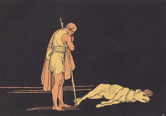 1880 ULYSSES & HIS DOG Print - Greek Myths, Homer, the Odyssey Print - Odysseus - Mythology Wall Art - 7.5 x 5 Inches