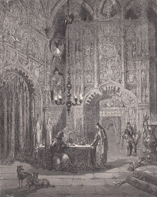 1870 GUSTAVE DORE Print - "The Enchanted Castle" - Dore Wall Art - Antique Dore Engraving - 8.5 x 12.2 Inches