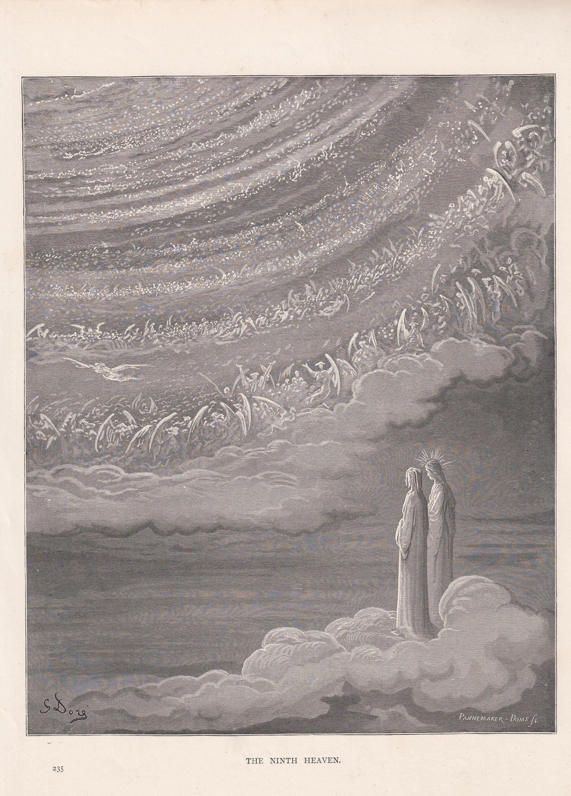 1870 GUSTAVE DORE Print - "The Ninth Heaven" - Dore Wall Art - Antique Dore Engraving - 8.5 x 12.2 Inches