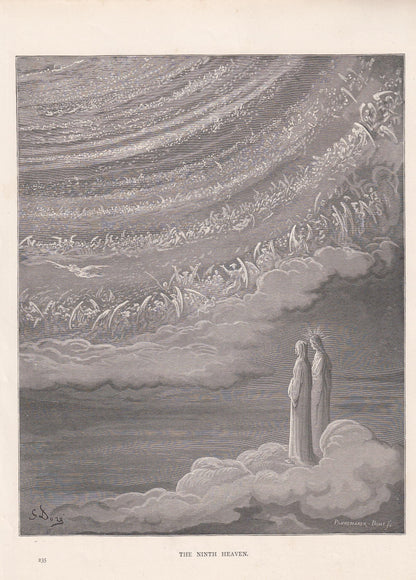 1870 GUSTAVE DORE Print - "The Ninth Heaven" - Dore Wall Art - Antique Dore Engraving - 8.5 x 12.2 Inches