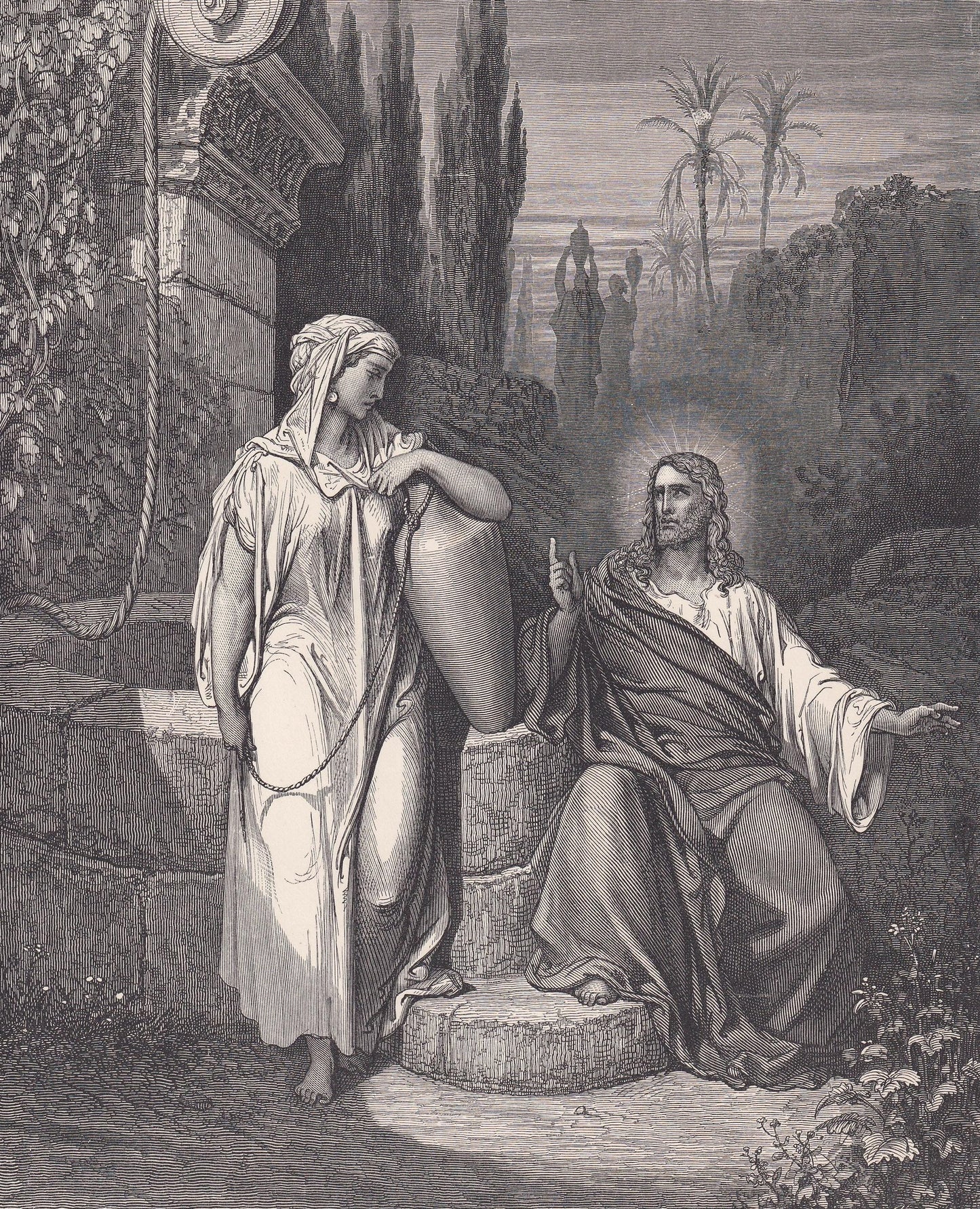 1870 GUSTAVE DORE Print - "Jesus and the Woman of Samaria" - Dore Wall Art - Antique Dore Engraving - 8.5 x 12.2 Inches